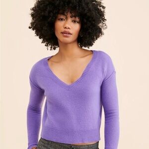 Free People 100% Cashmere Crop Purple Sweater S Minimalist Lightweight Cozy Warm